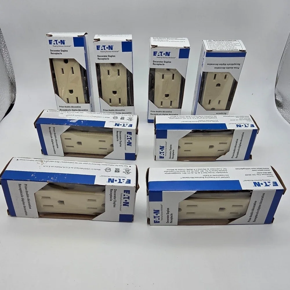 Eaton Decorator Duplex Receptacle Ivory 15A 125V AC Grounding 1107V BX LW 8 pack